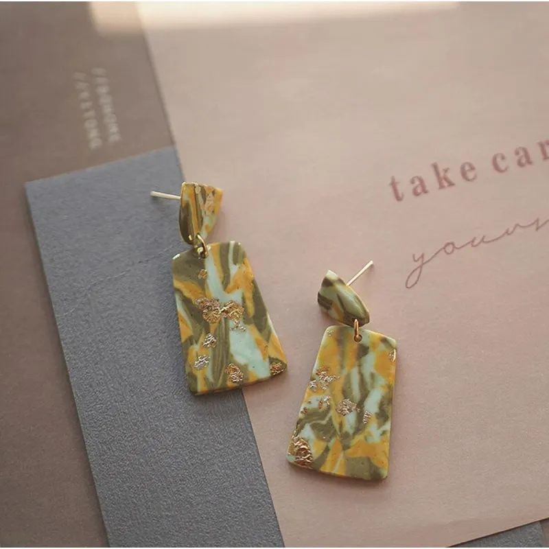 Green Clay & Goldtone Rectangular Drop Earrings sold by Zulily