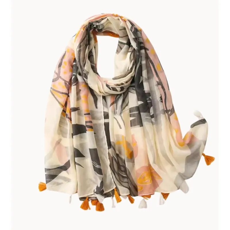 Ivory Rose and Greige Vintage Floral Design Scarf with Tassels sold by Zulily