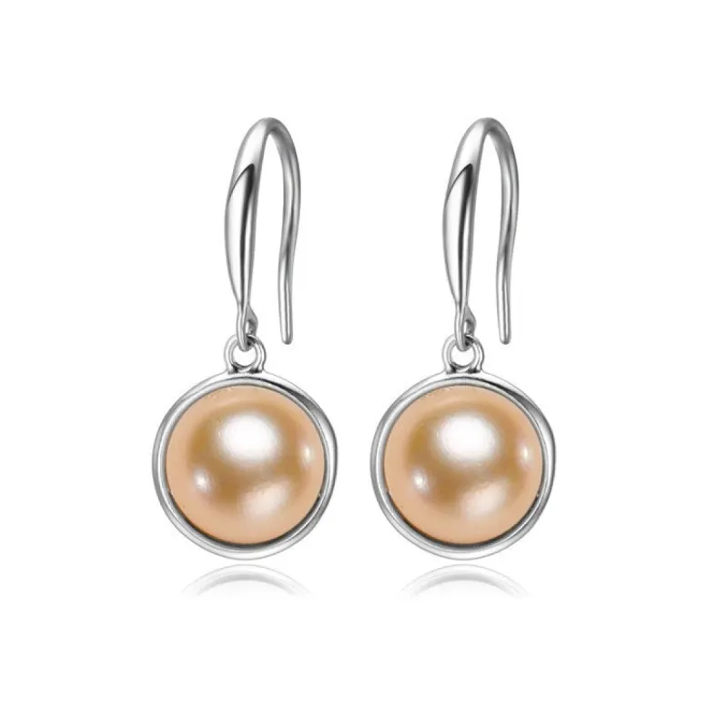 Sterling Silver Peach Freshwater Pearl Circular Drop Earrings sold by Zulily