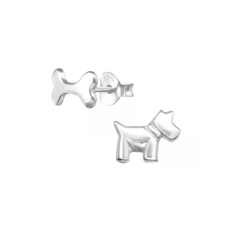 Sterling Silver Asymmetrical Dog And Bone Stud Earrings sold by Zulily