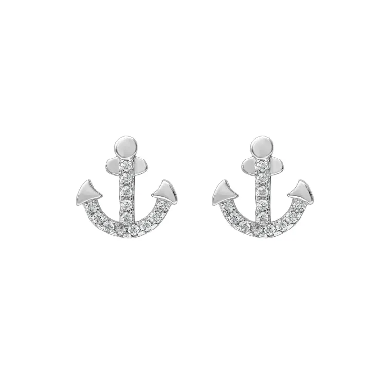 Sterling Silver Cubic Zirconia Anchor Stud Earrings sold by Zulily