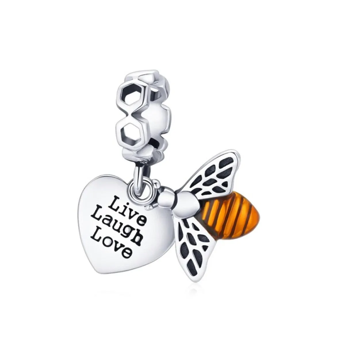 Sterling Silver Live Laugh Love Heart Bee Dangle Charm Bead sold by Zulily
