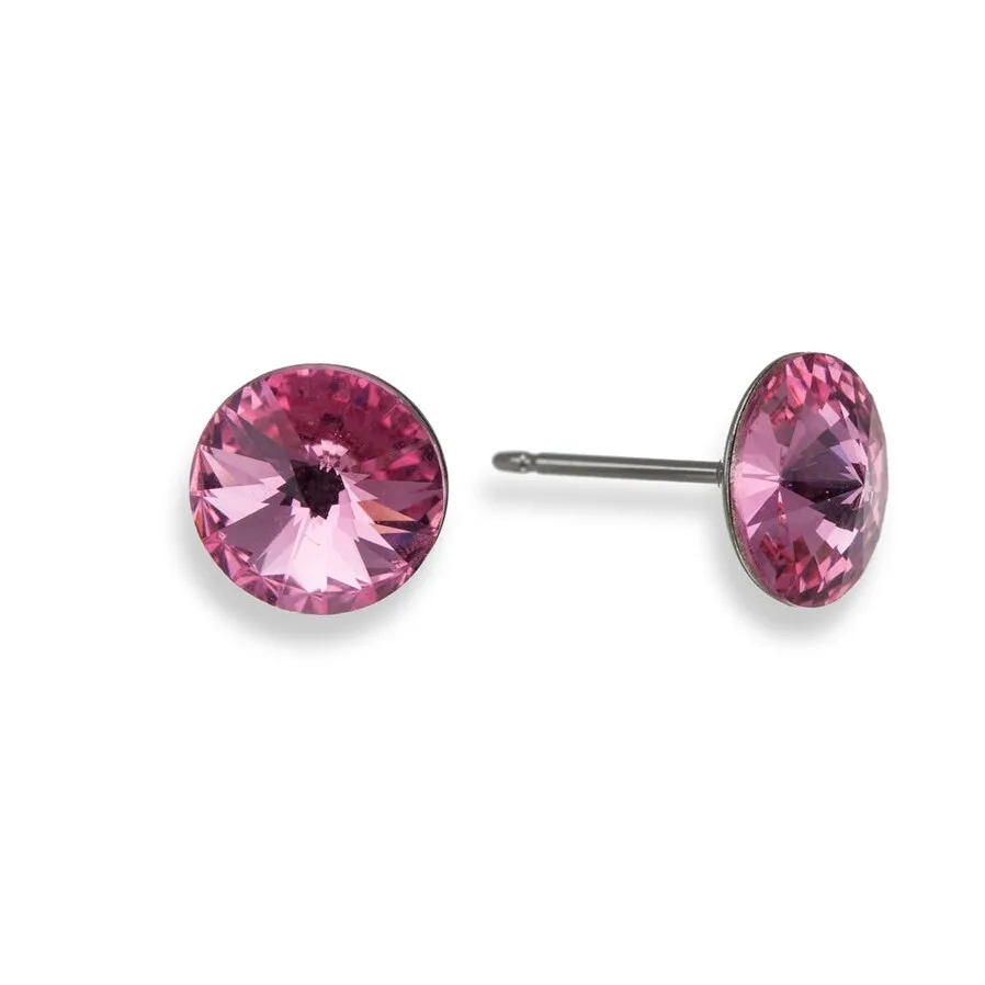 Silvertone Round Stud Earrings with Swarovski Crystal sold by Zulily product image thumbnail 2
