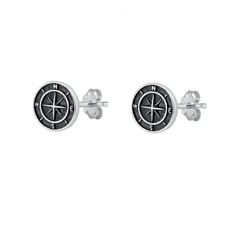 Sterling Silver Oxidized Compass Stud Earrings sold by Zulily