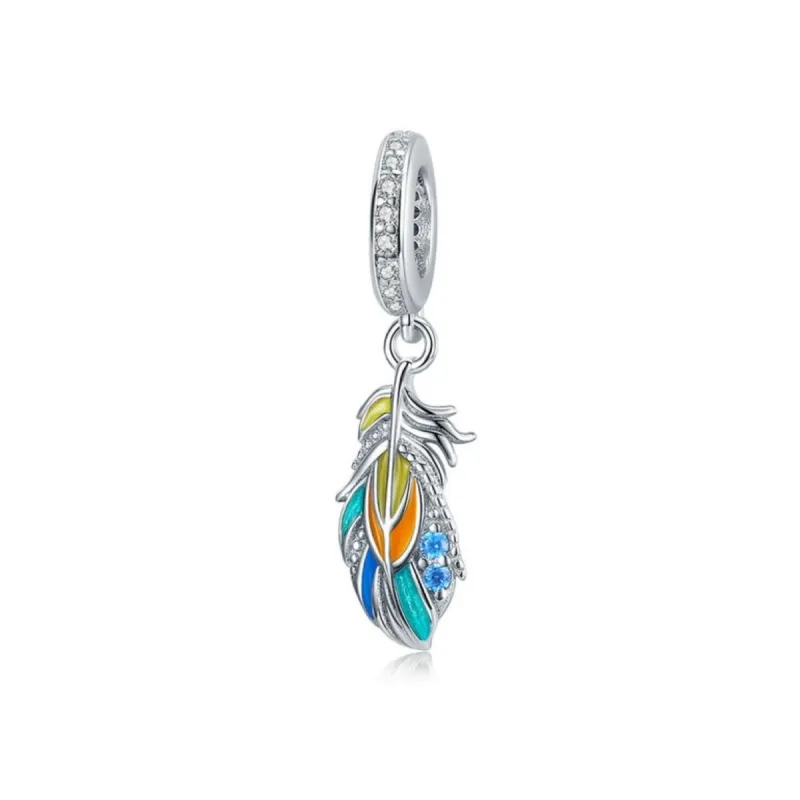 Sterling Silver Cubic Zirconia Multi Colored Feather Dangling Charm sold by Zulily