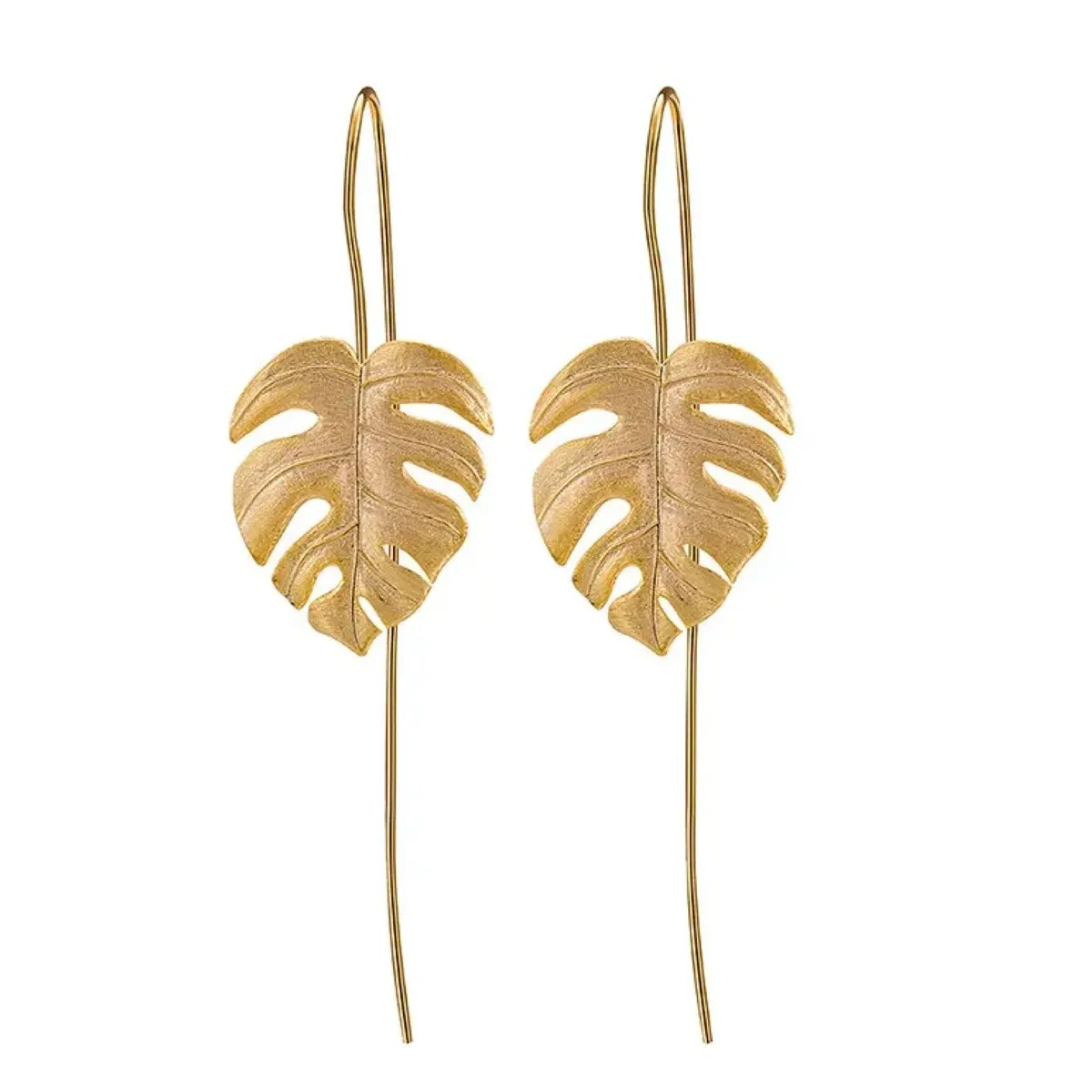 Sterling Silver Gold Plated Palm Leaf Threader Earrings sold by Zulily