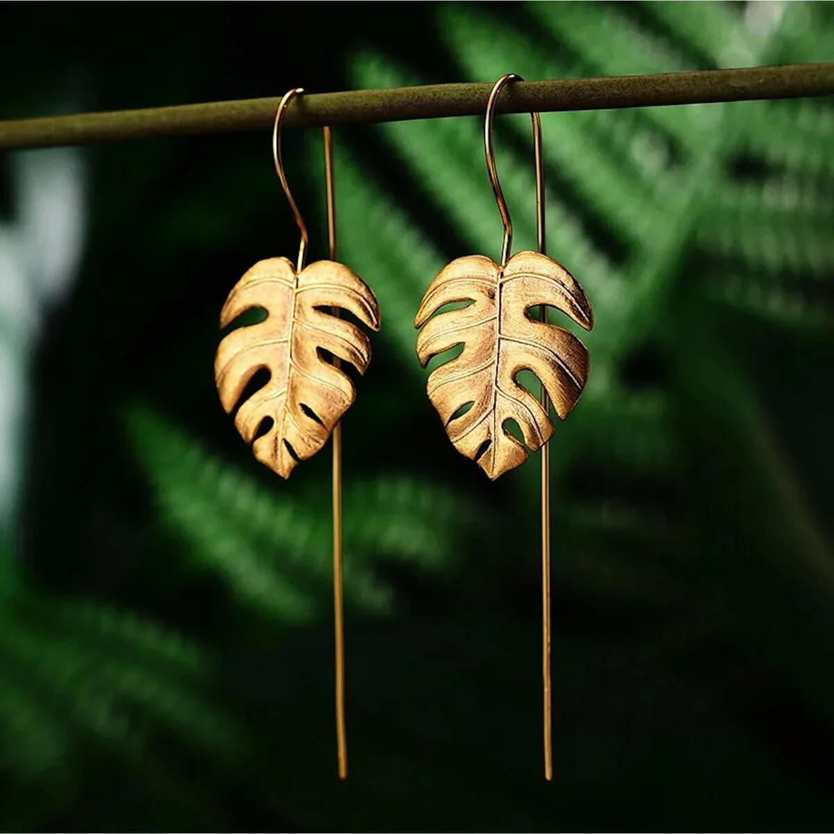 Sterling Silver Gold Plated Palm Leaf Threader Earrings sold by Zulily product image thumbnail 2