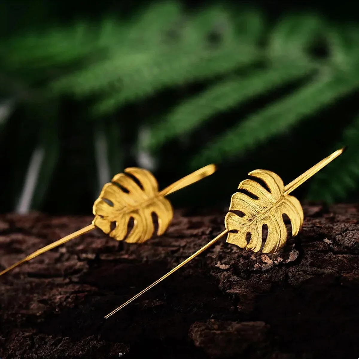 Sterling Silver Gold Plated Palm Leaf Threader Earrings sold by Zulily product image thumbnail 3