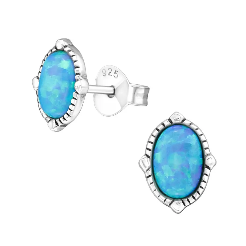 Aqua & Sterling Silver Bali Oval Stud Earrings sold by Zulily