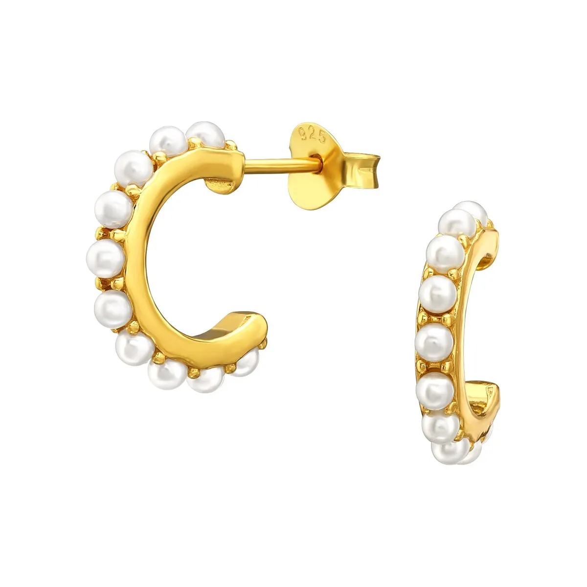 Faux Pearl Studded & Sterling Silver 18k Gold-Plated Huggie Earrings sold by Zulily