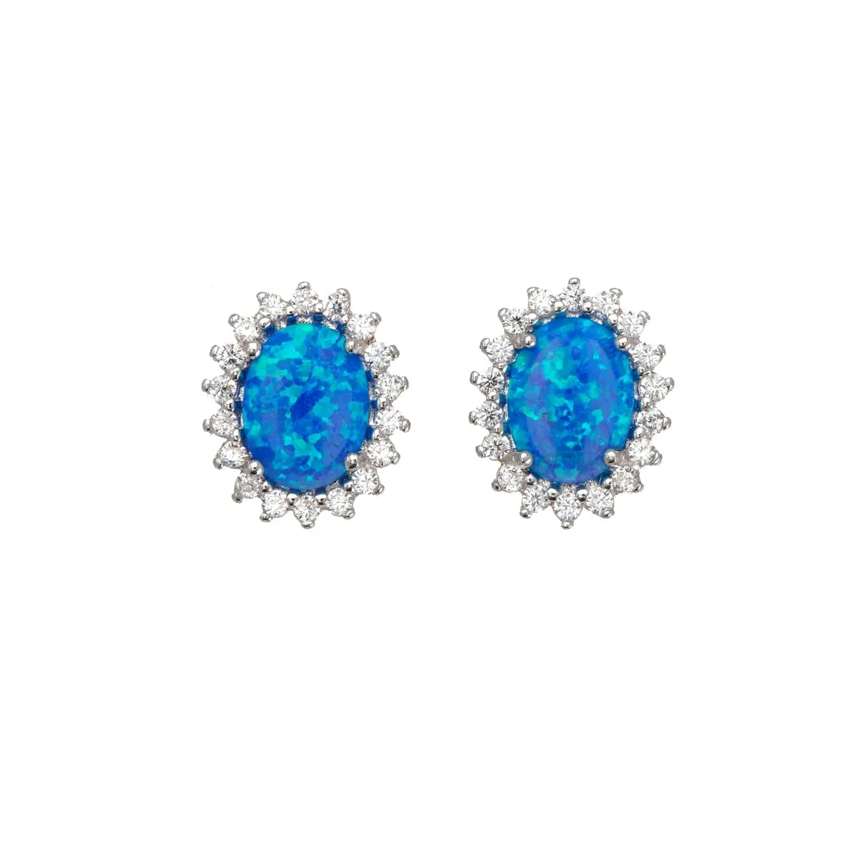 Sterling Silver & Blue Oval La-Created Opal Stud Earrings sold by Zulily