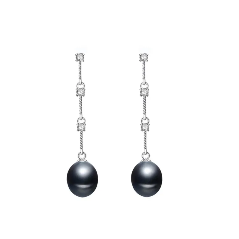 Black Freshwater Pearl & Sterling Silver Rope Drop Earrings sold by Zulily
