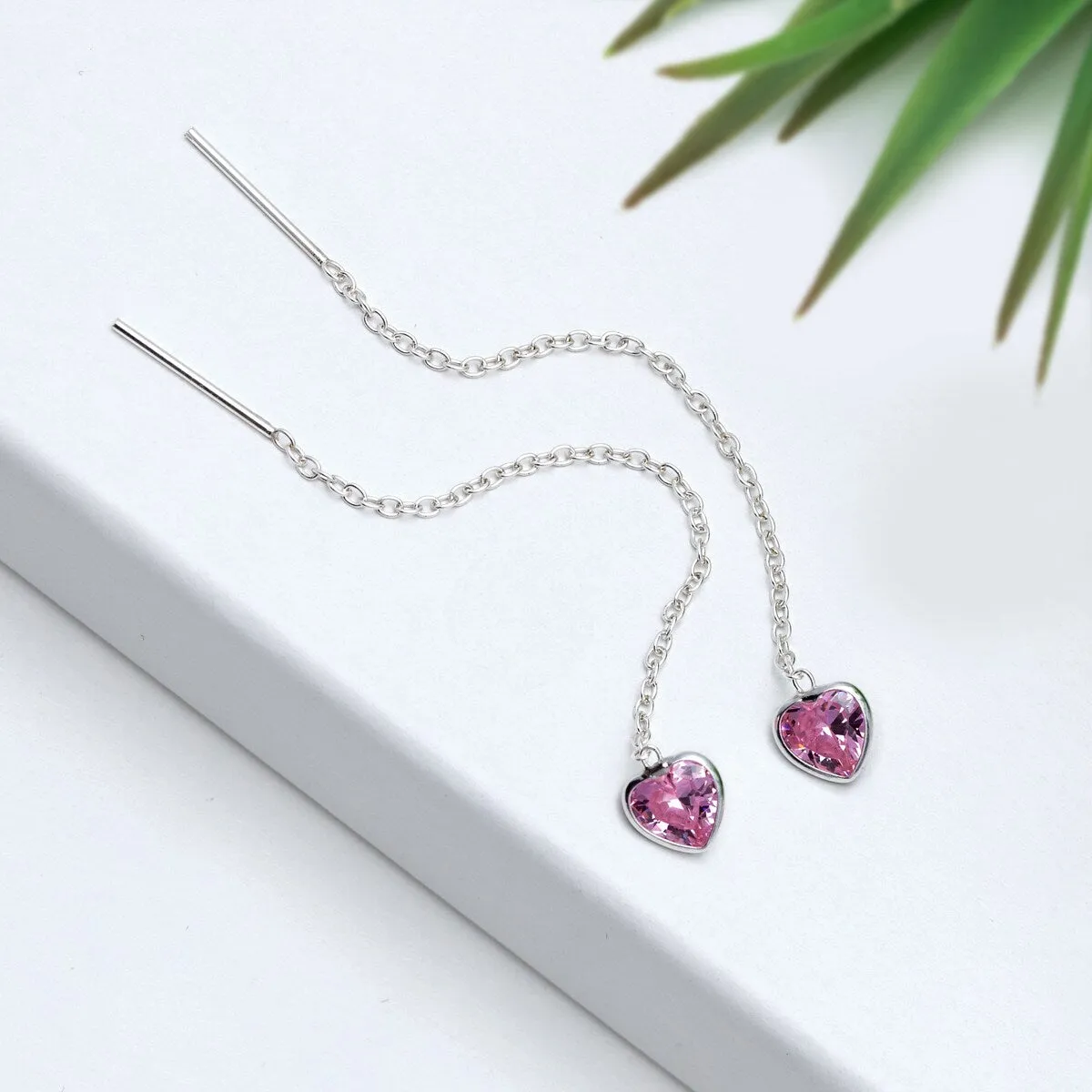 Sterling Silver Green Cubic Zirconia Heart Threader Earrings sold by Zulily product image thumbnail 2