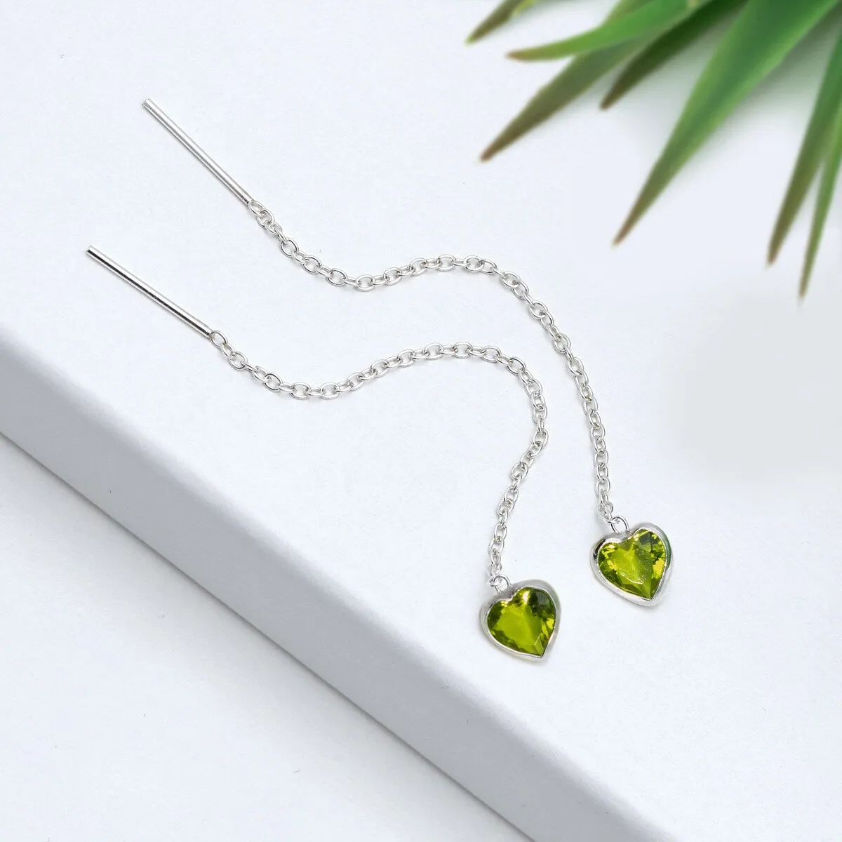 Sterling Silver Green Cubic Zirconia Heart Threader Earrings sold by Zulily