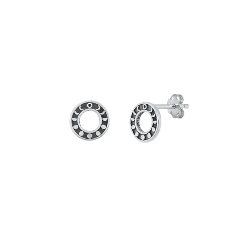 Sterling Silver Oxidized Moon Phases Circular Stud Earrings made by Zulily