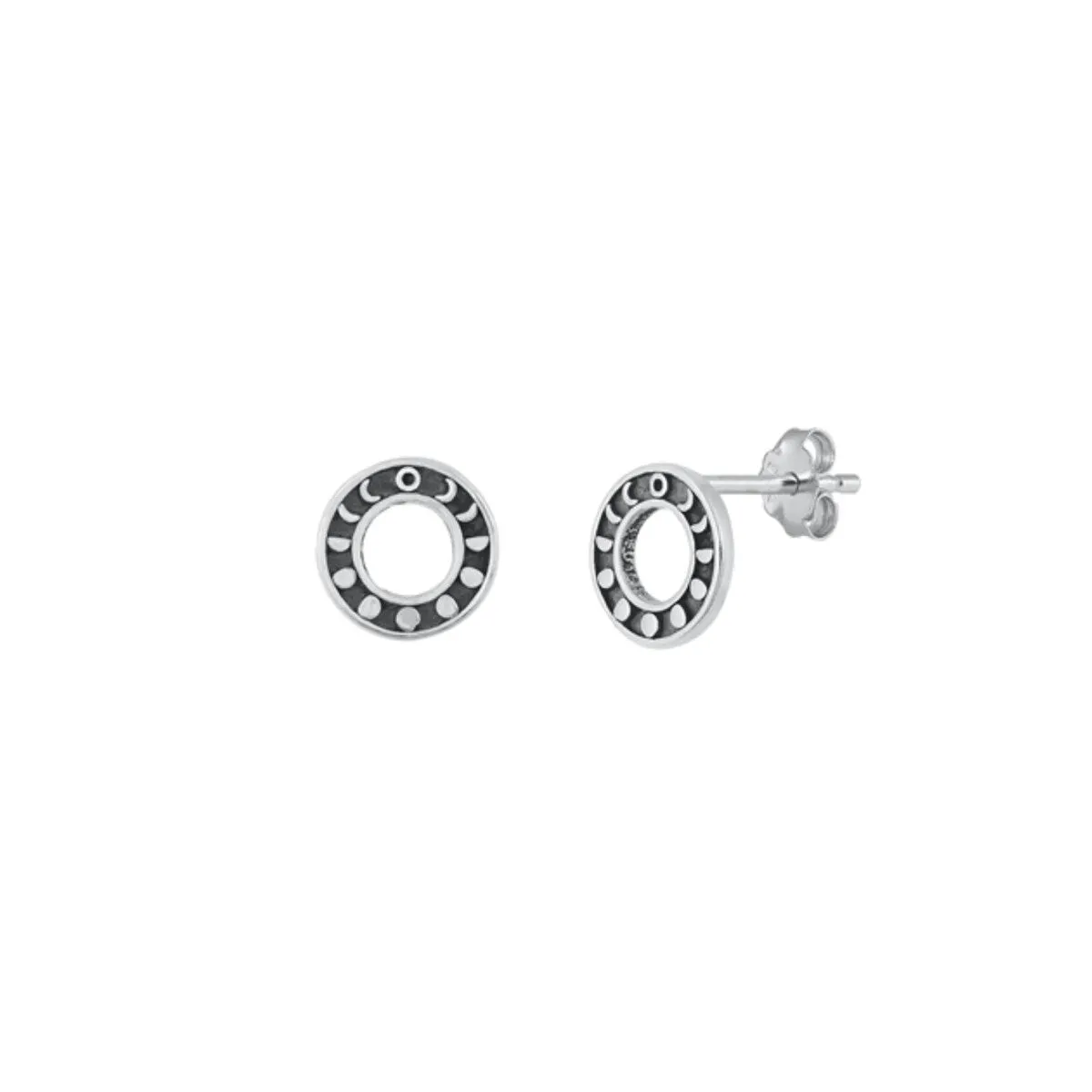 Sterling Silver Oxidized Moon Phases Circular Stud Earrings sold by Zulily