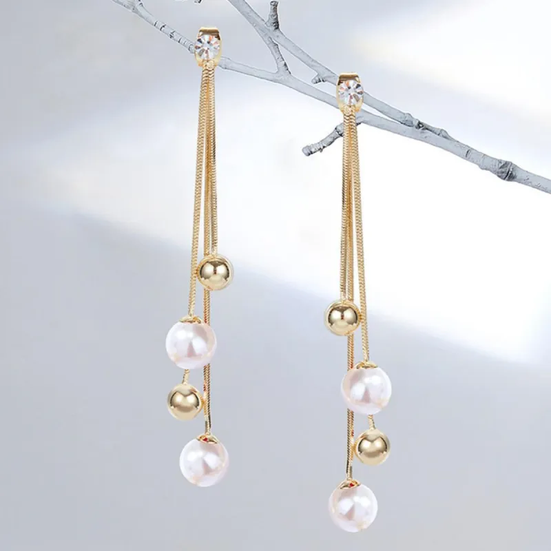 Goldtone Chain Drop Ball & Imitation Pearl Earrings sold by Zulily