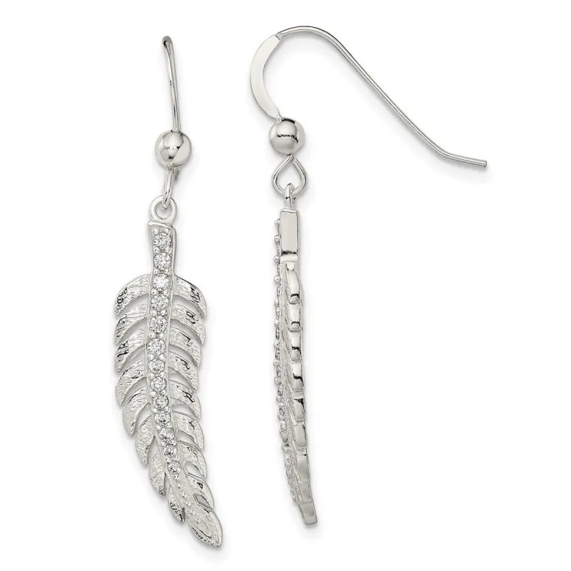 Curata 925 Sterling Silver Textured 7.8x39.6mm Cubic Zirconia Feather Hook Earrings sold by Zulily