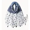 Geometric and Navy Dot Scarf with Tassels sold by Zulily