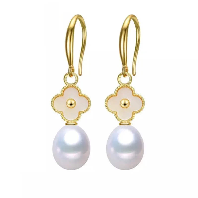 Freshwater Cultured Pearl & Sterling Silver 18k Gold-Plated Clover Drop Earrings sold by Zulily