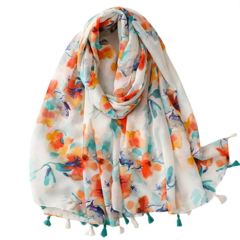 Watercolor Poppy and Floral Scarf with Tassels sold by Zulily