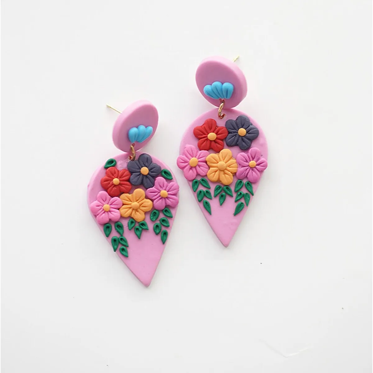 Pink & Multi Colored Floral Clay Earrings sold by Zulily
