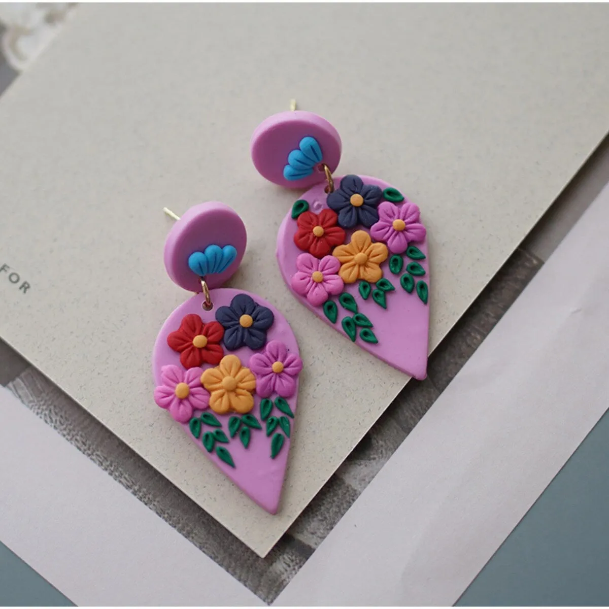 Pink & Multi Colored Floral Clay Earrings sold by Zulily product image thumbnail 2