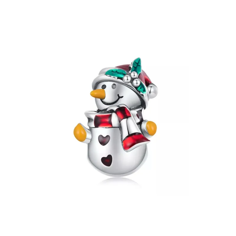 Sterling Silver Snowman with Holly Hat Charm sold by Zulily