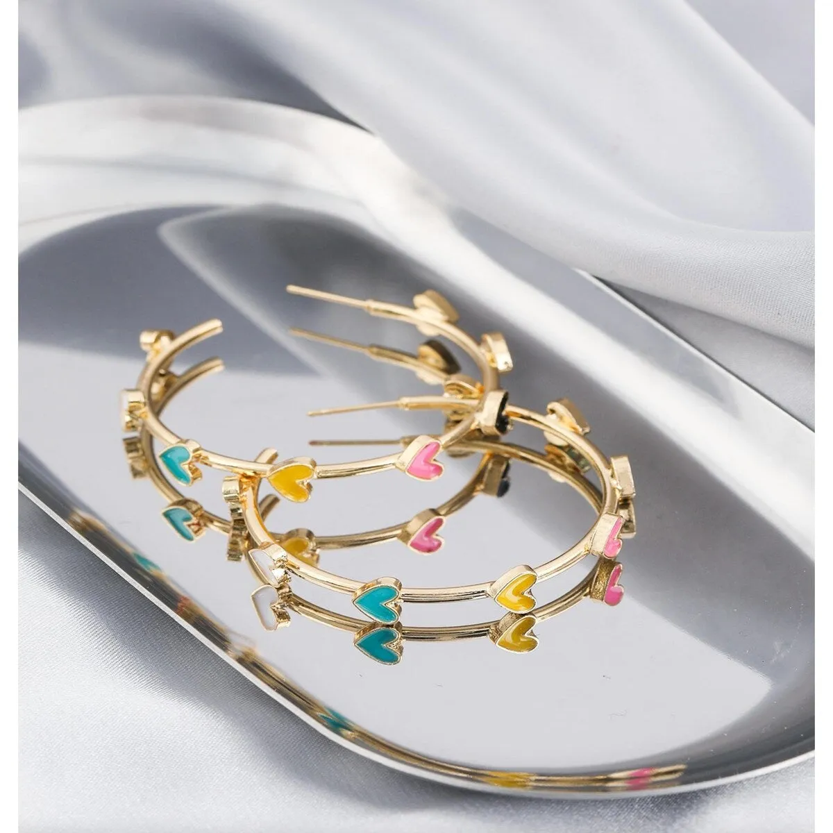 Goldtone & Multi Coloured Heart Hoop Earrings sold by Zulily product image thumbnail 2