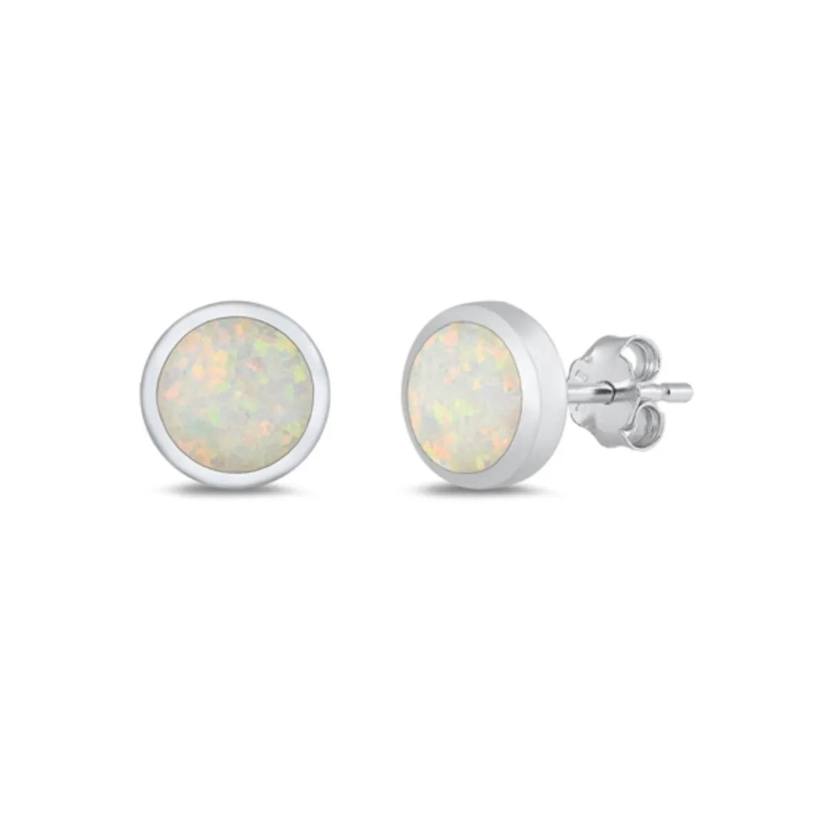 Sterling Silver White Opal Circle Stud Earrigns - 7mm sold by Zulily