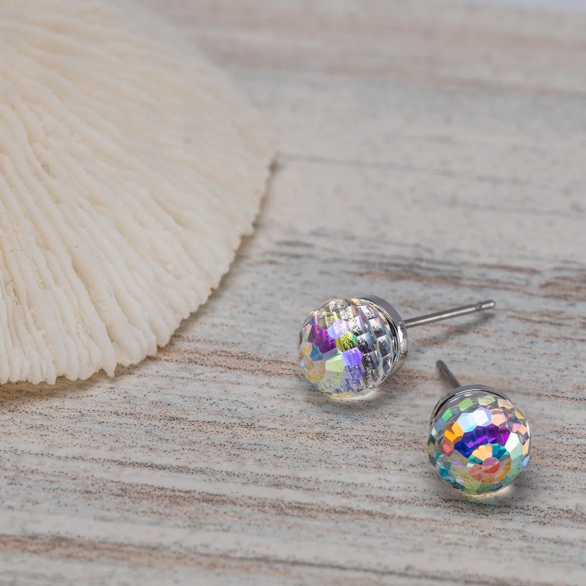 Silvertone Disco Ball Crystal Stud Earrings sold by Zulily product image thumbnail 2