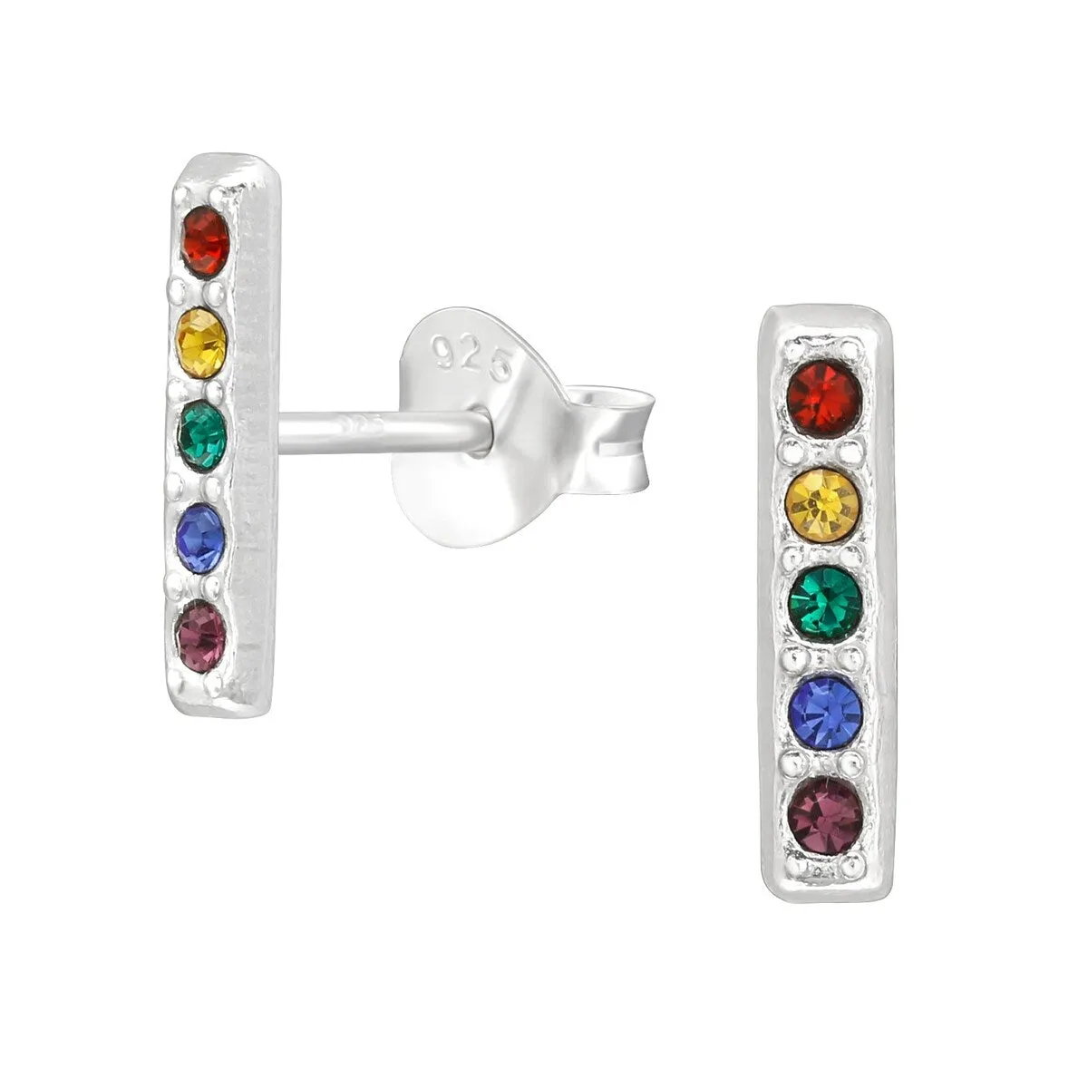 Sterling Silver Multi Colored Cubic Zirconia Bar Stud Earrings sold by Zulily