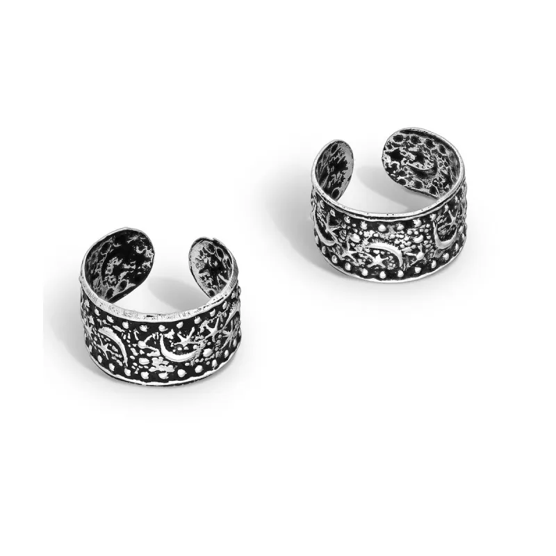 Sterling Silver Oxidized Moon Star Ear Cuffs sold by Zulily