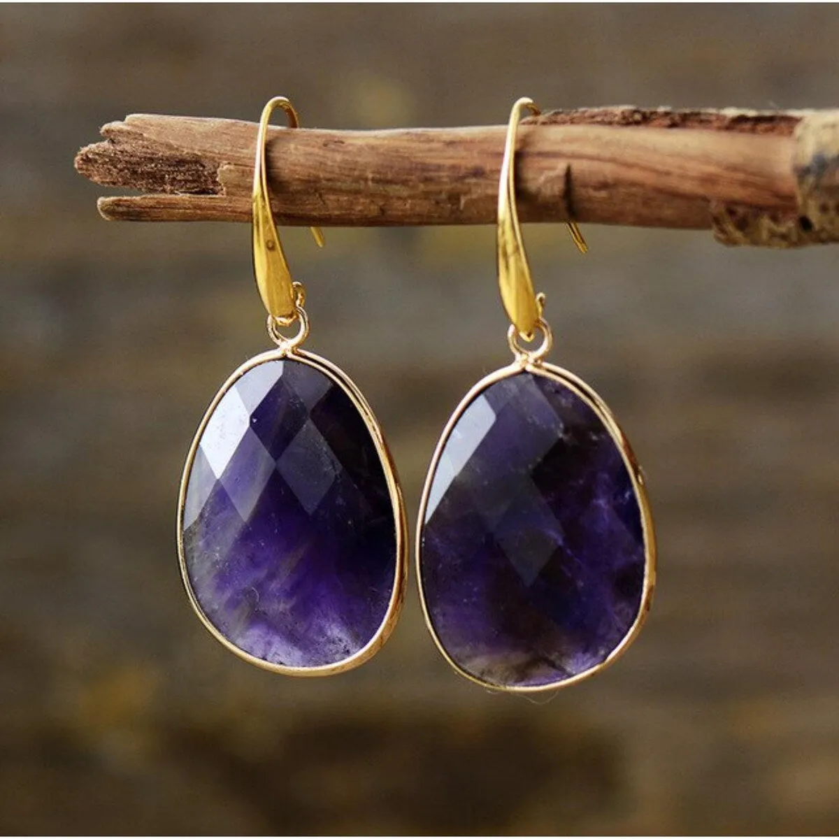 Amethyst & Goldtone Oval Drop Earrings sold by Zulily
