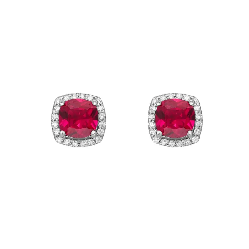 Sterling Silver Ruby Cubic Zirconia Pave Square Stud Earrings sold by Zulily