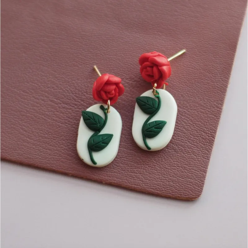 White & Red Rose Flower Oval Drop Earrings sold by Zulily