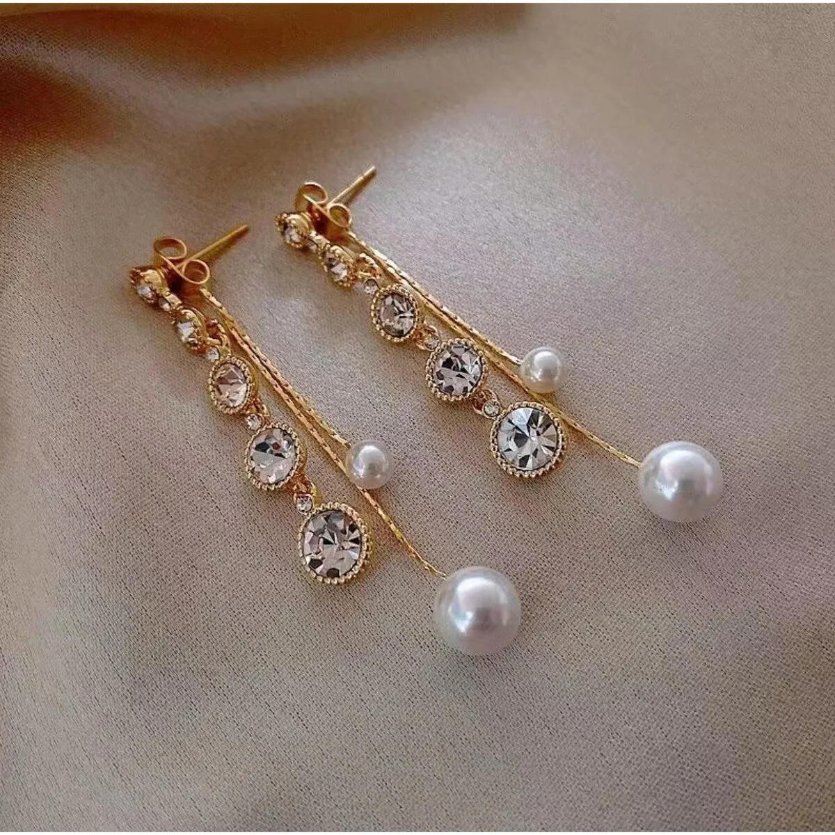 Goldtone Chain Faux Pearl & Crystal Drop Earrings sold by Zulily