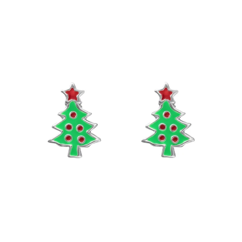 Sterling Silver Green Red Dotted Christmas Tree Stud Earrings sold by Zulily