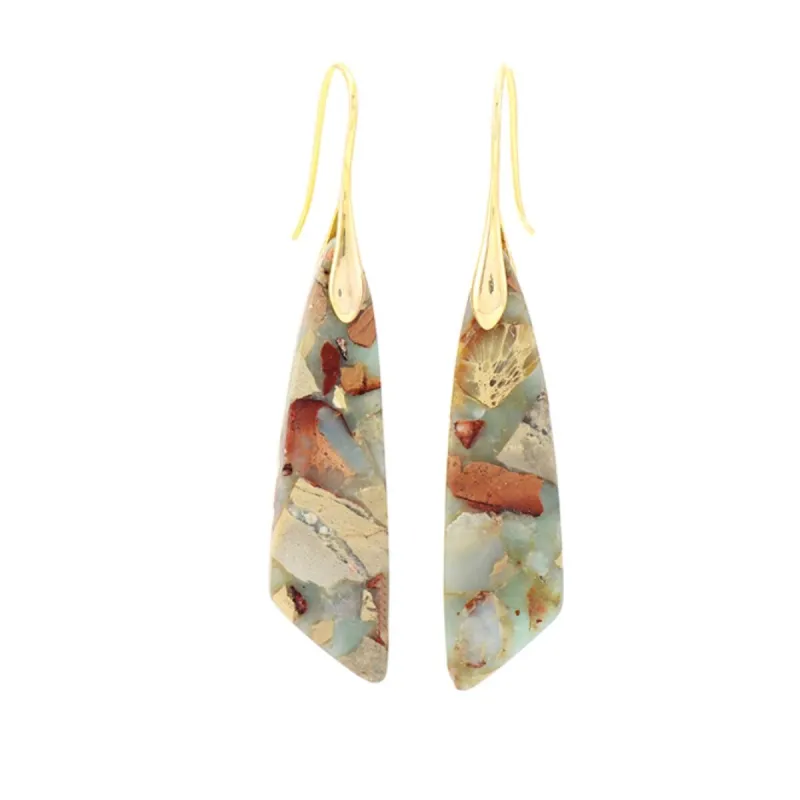 Goldtone Earth Toned Jasper Dangle Prism Earrings sold by Zulily