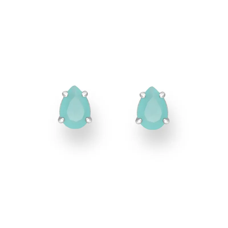 Sterling Silver Turquoise Cubic Zirconia Teardrop Prong Set Stud Earrings sold by Zulily