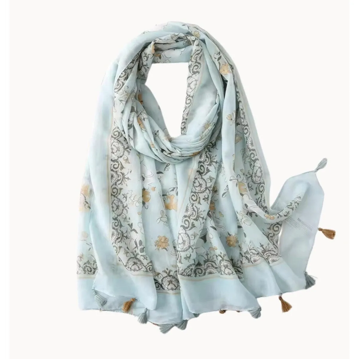 Mint Floral Scarf with Tassels sold by Zulily