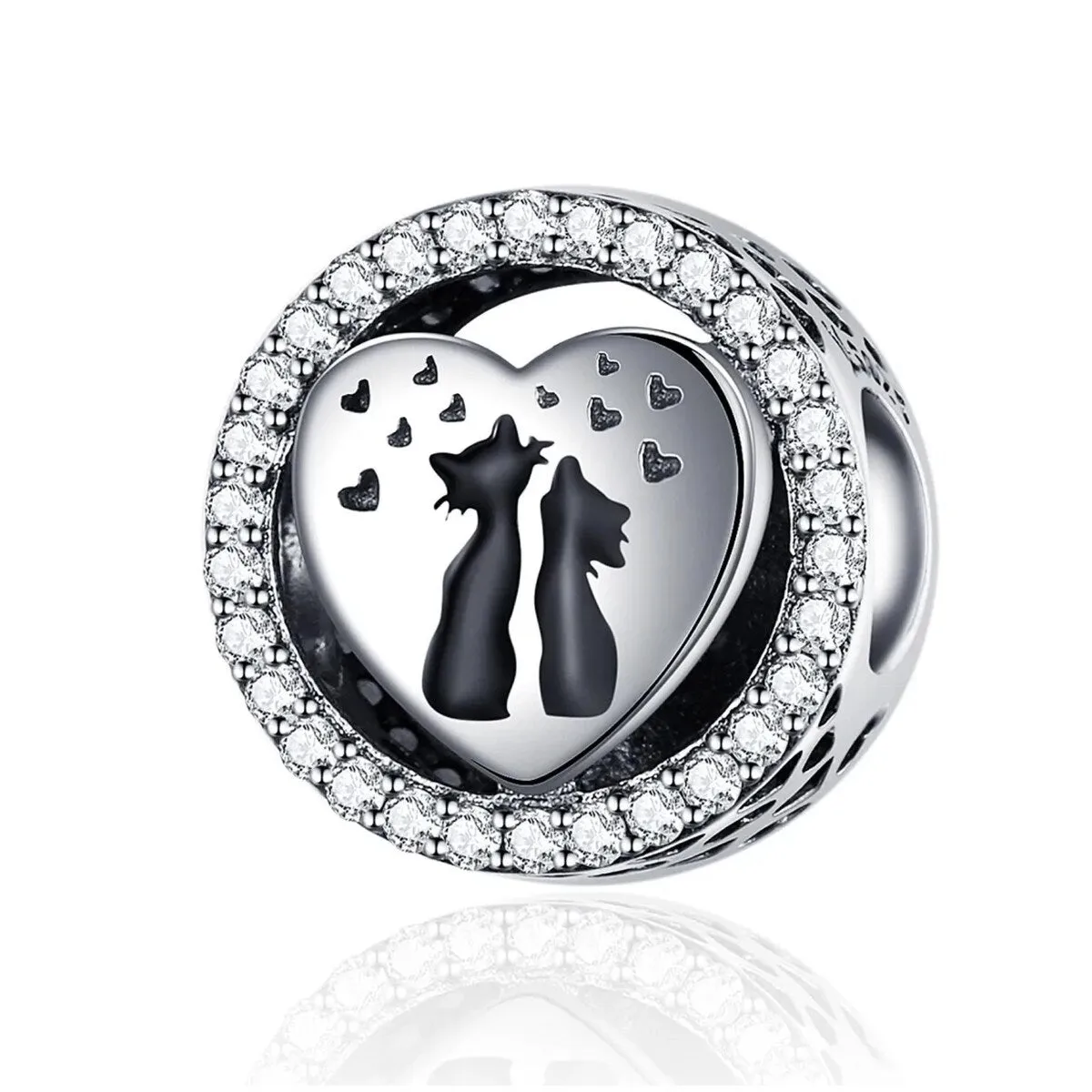 Sterling Silver & CZ Circular Cats in Heart Bracelet Charm sold by Zulily