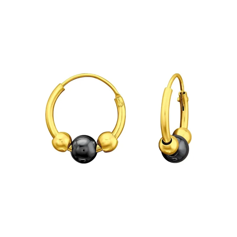 Sterling Silver 18k Gold-Plated Hematite Bali Hoop Earrings sold by Zulily