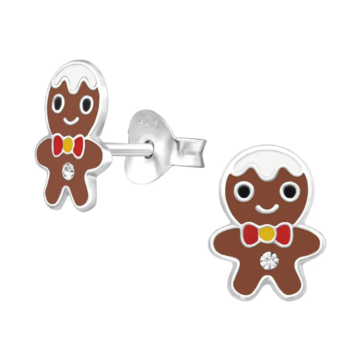 Sterling Silver Happy Gingerbread Man with CZ Dainty Stud Earrings sold by Zulily