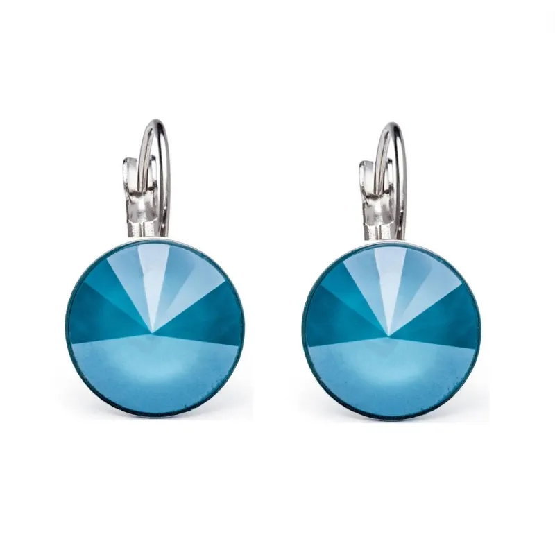 Silvertone Sky Blue Swarovski Crystal Leverback Earrings sold by Zulily
