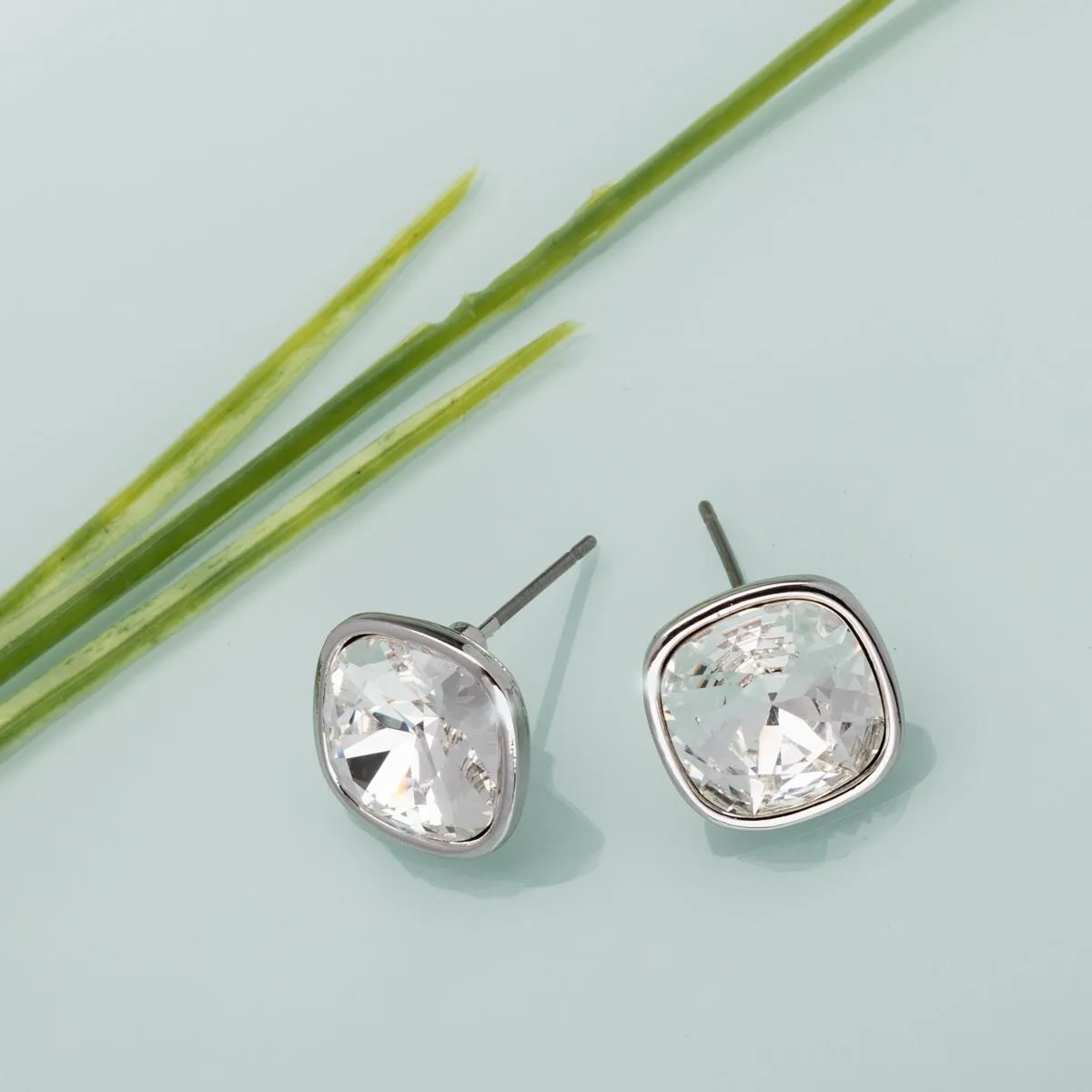 Cushion Cut Crystal Bezel Set Stud Earrings sold by Zulily product image thumbnail 3