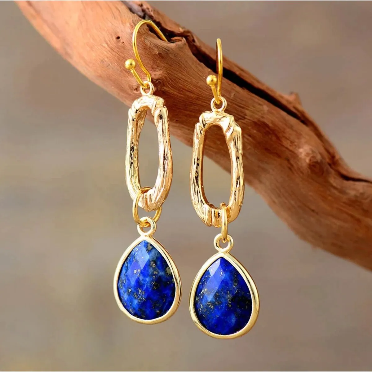Natural Lapis Lazuli & Goldtone Faceted Teardrop Earrings sold by Zulily