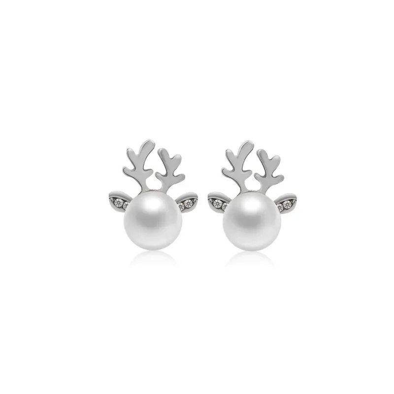 Pearls And Crystal Deer Stud Earrings In Silvertone sold by Zulily