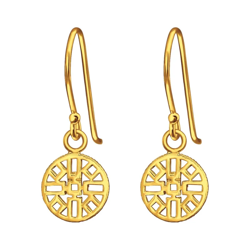 Sterling Silver 18k Gold-Plated Geometric Trellis Circle Drop Earrings sold by Zulily