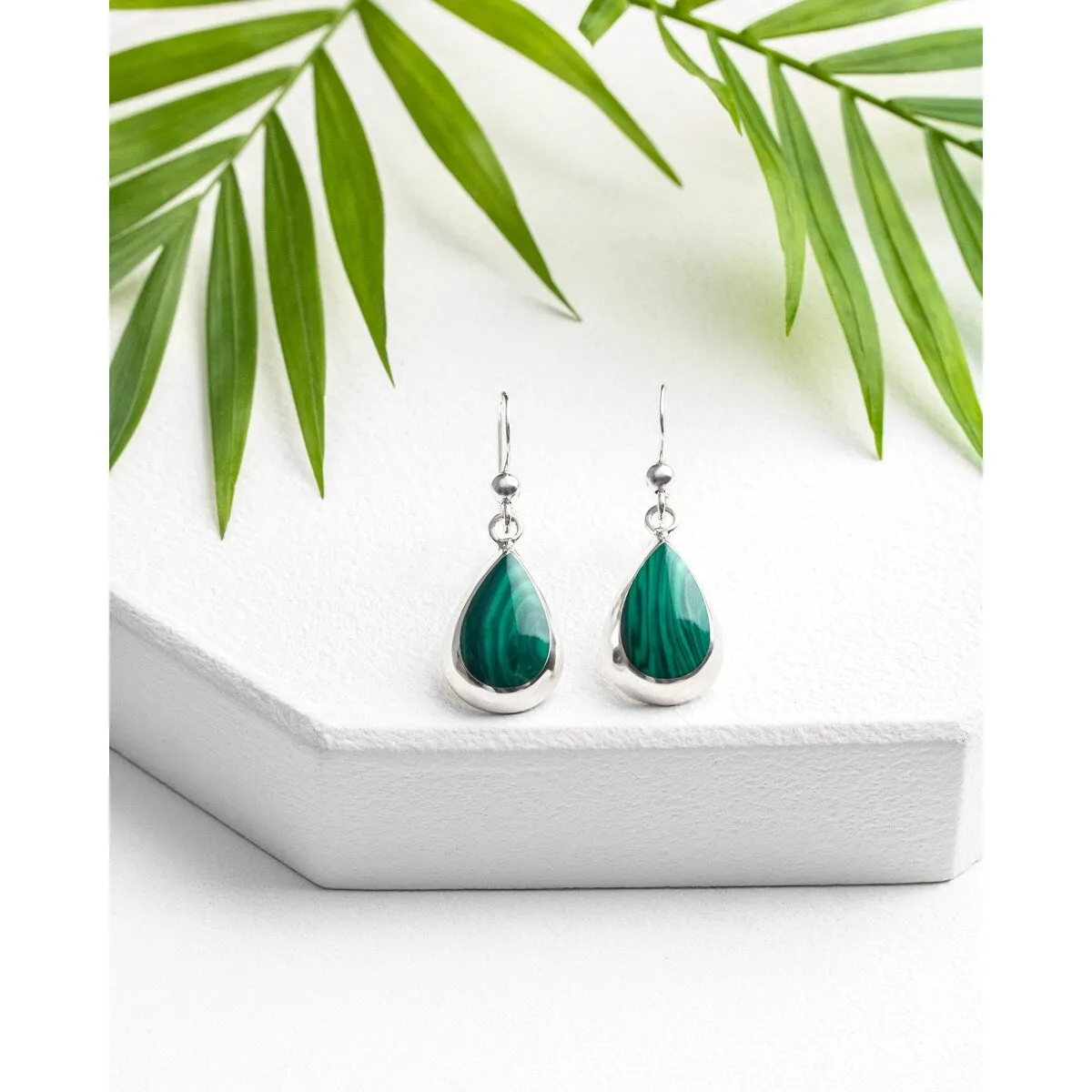 Sterling Silver Green Marbled Teardrop Earrings sold by Zulily